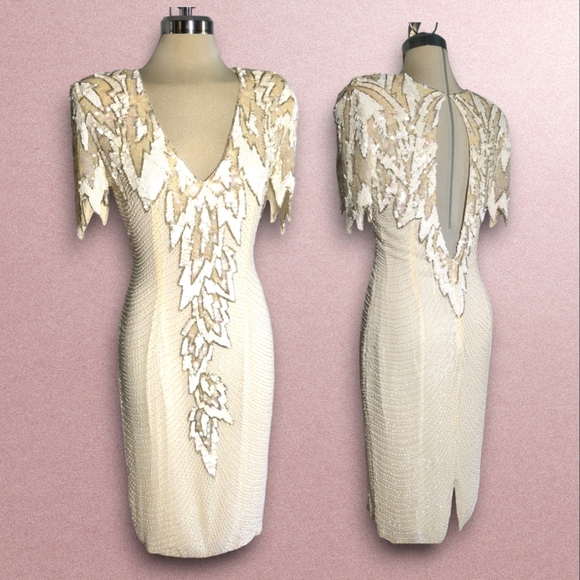 Designer Sequin Rhinestone Beaded Sequins Custom Dress Size S /M - Picture 1 of 14